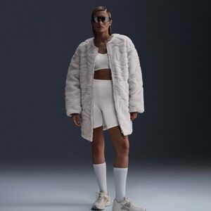 Nike Women's Sportswear Loose High Pile Allover Swoosh Bear Jacket size XL